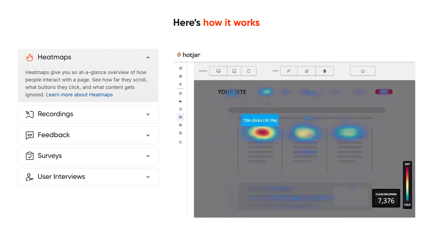 Hotjar — heatmaps and session recordings